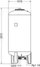 Vertikales, zylindrisches Ausdehnungsgefäß von IMI Hydronic Engineering mit Anschlussmöglichkeiten an der Unterseite, inklusive Durchmesser- und Höhenangaben.